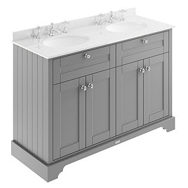 Old London 1200mm Cabinet & 3TH Double Bowl White Marble Top - Storm Grey - LOF267 Large Image