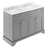 Old London 1200mm Cabinet & 3TH Double Bowl White Marble Top - Storm Grey - LOF267 Large Image