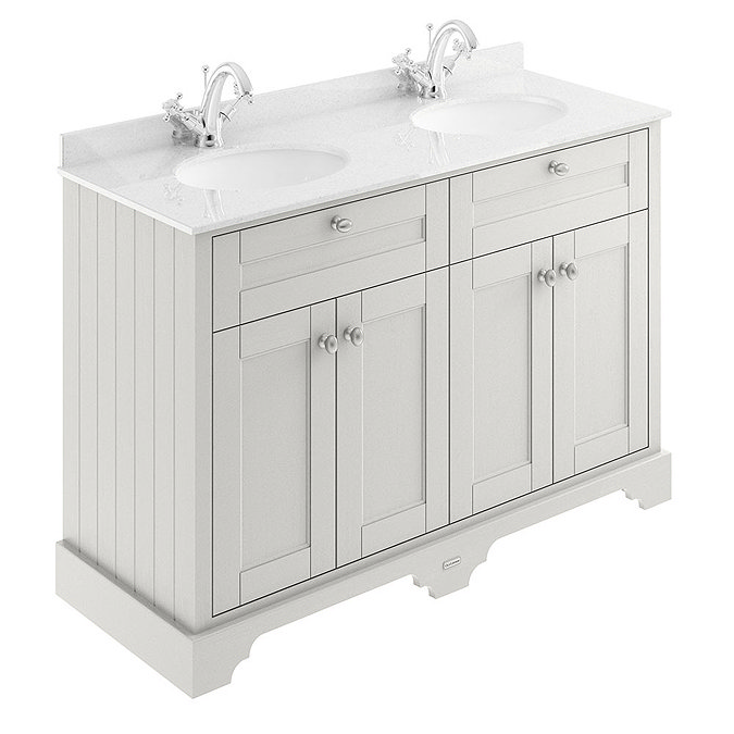 Old London 1200mm Cabinet & Double Bowl White Marble Top - Timeless Sand Large Image