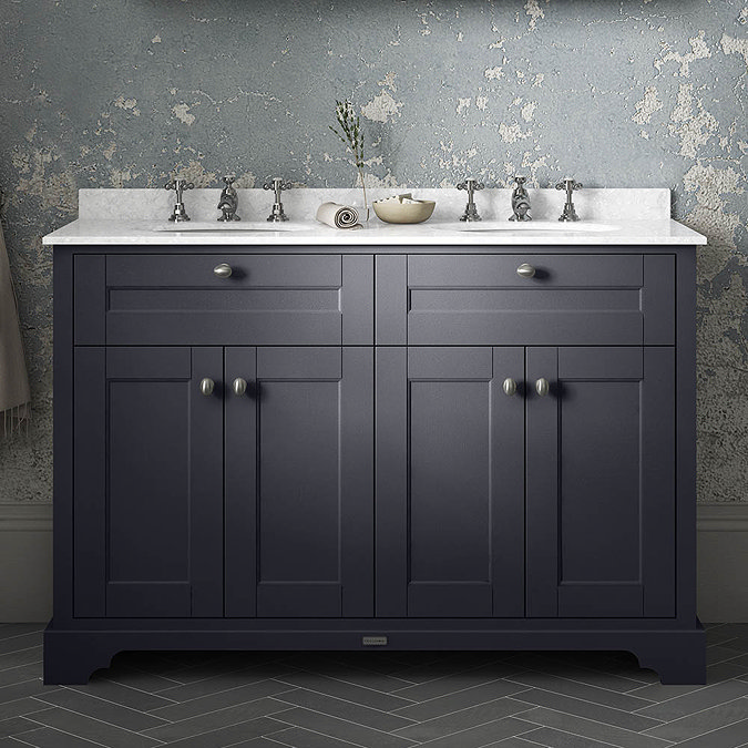 Old London 1200mm Cabinet & Double Bowl White Marble Top - Twilight Blue  Profile Large Image