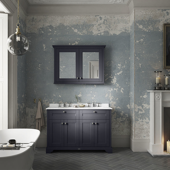 Old London 1200mm Cabinet & Double Bowl White Marble Top - Twilight Blue  Feature Large Image