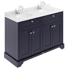 Old London 1200mm Cabinet & Double Bowl White Marble Top - Twilight Blue Medium Image