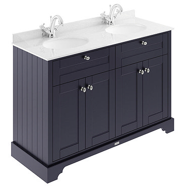 Old London 1200mm Cabinet & Double Bowl White Marble Top - Twilight Blue  Profile Large Image