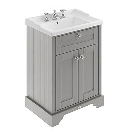 Old London 600mm 2-Door Cabinet & 3TH Basin - Storm Grey Large Image