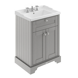 Old London 600mm 2-Door Cabinet & 3TH Basin - Storm Grey Large Image