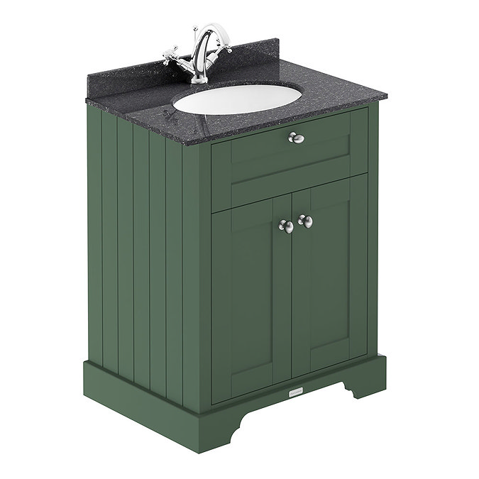 Old London 600mm Cabinet & Single Bowl Black Marble Top - Hunter Green Large Image