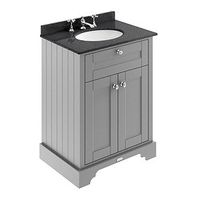 Old London 600mm Cabinet & 3TH Single Bowl Black Marble Top - Storm Grey - LOF224 Large Image