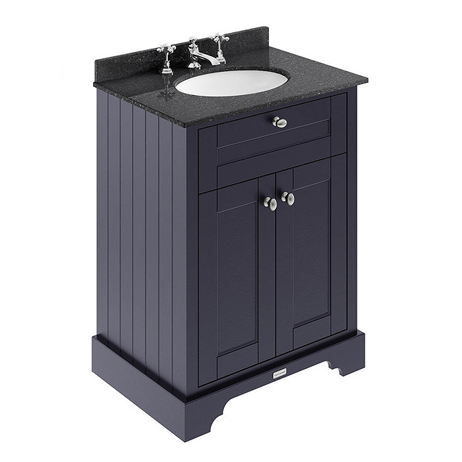 Old London 600mm Cabinet & 3TH Single Bowl Black Marble Top - Twilight Blue - LOF324 Large Image