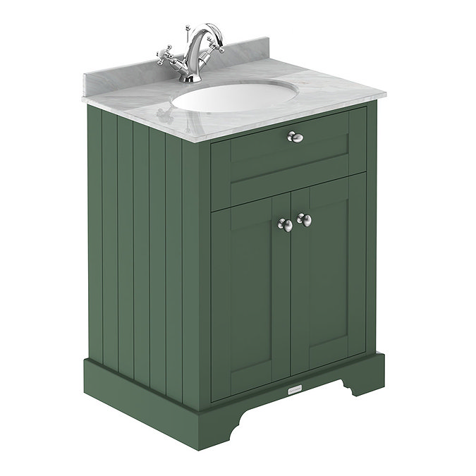 Old London 600mm Cabinet & Single Bowl Grey Marble Top - Hunter Green Large Image