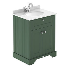 Old London 600mm Cabinet & Single Bowl White Marble Top - Hunter Green Medium Image