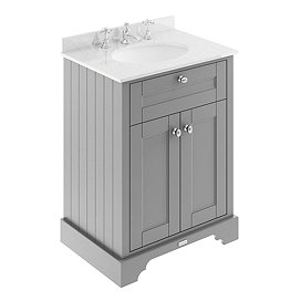 Old London 600mm Cabinet & 3TH Single Bowl White Marble Top - Storm Grey - LOF225 Large Image