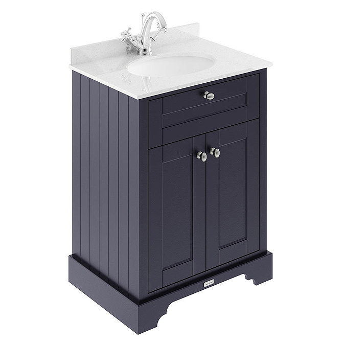 Old London 600mm Cabinet & Single Bowl White Marble Top - Twilight Blue Large Image