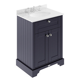 Old London 600mm Cabinet & 3TH Single Bowl White Marble Top - Twilight Blue - LOF325 Large Image