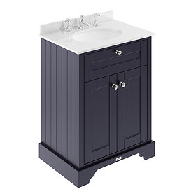 Old London 600mm Cabinet & 3TH Single Bowl White Marble Top - Twilight Blue - LOF325 Large Image