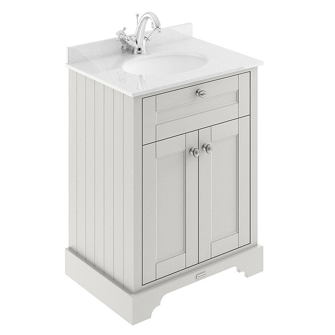 Old London 600mm Cabinet & Single Bowl White Marble Top - Timeless Sand Large Image