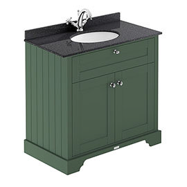 Old London 800mm Cabinet & Single Bowl Black Marble Top - Hunter Green Medium Image