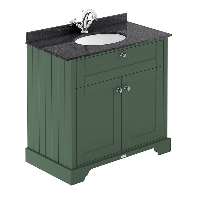 Old London 800mm Cabinet & Single Bowl Black Marble Top - Hunter Green Large Image