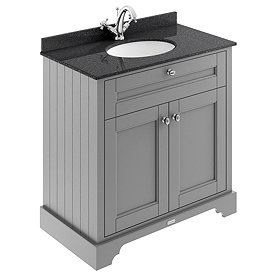 Old London 800mm Cabinet & Single Bowl Black Marble Top - Storm Grey Large Image