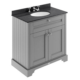 Old London 800mm Cabinet & 3TH Single Bowl Black Marble Top - Storm Grey - LOF230 Large Image