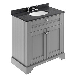 Old London 800mm Cabinet & 3TH Single Bowl Black Marble Top - Storm Grey - LOF230 Large Image