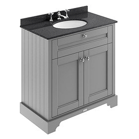 Old London 800mm Cabinet & 3TH Single Bowl Black Marble Top - Storm Grey - LOF230 Large Image