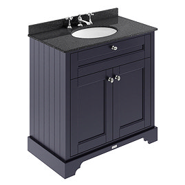 Old London 800mm Cabinet & 3TH Single Bowl Black Marble Top - Twilight Blue - LOF330 Large Image