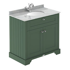 Old London 800mm Cabinet & Single Bowl Grey Marble Top - Hunter Green Medium Image
