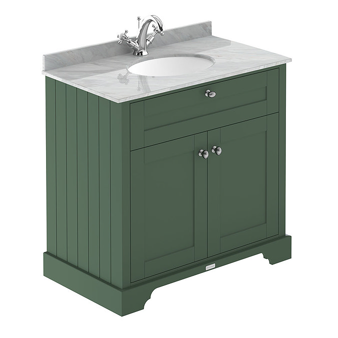 Old London 800mm Cabinet & Single Bowl Grey Marble Top - Hunter Green Large Image