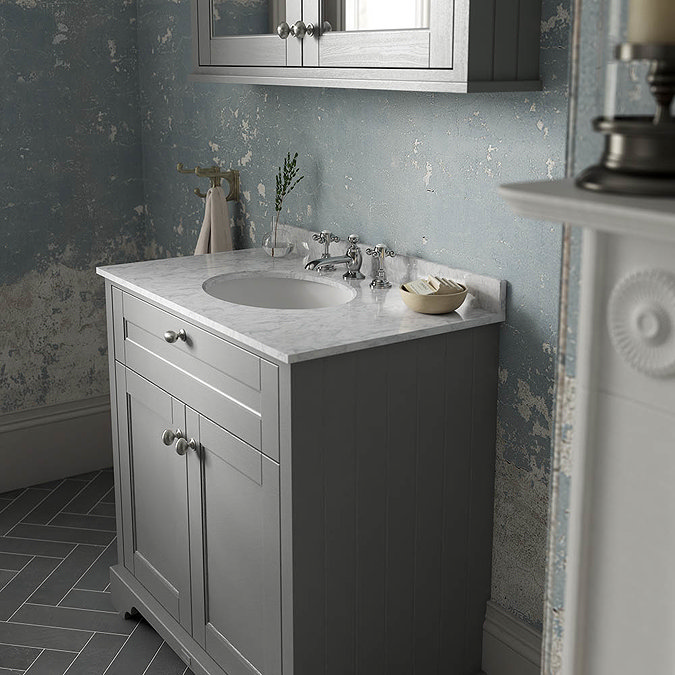 Old London 800mm Cabinet & Single Bowl Grey Marble Top - Storm Grey Profile Large Image