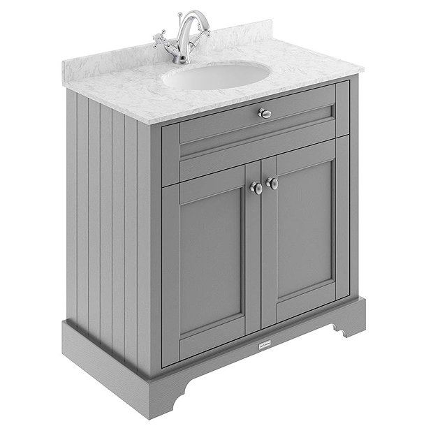 Old London 800mm Cabinet & Single Bowl Grey Marble Top - Storm Grey Large Image