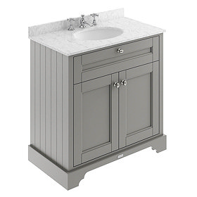 Old London 800mm Cabinet & 3TH Single Bowl Grey Marble Top - Storm Grey - LOF232 Large Image