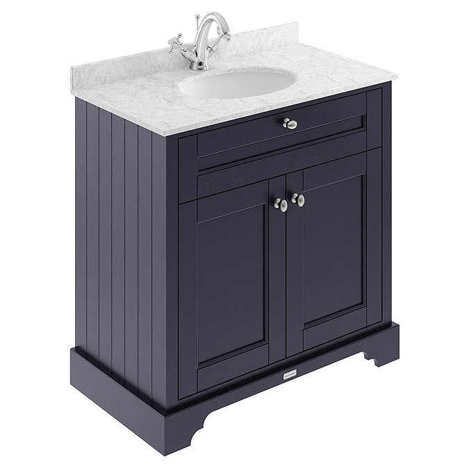 Old London 800mm Cabinet & Single Bowl Grey Marble Top - Twilight Blue Large Image