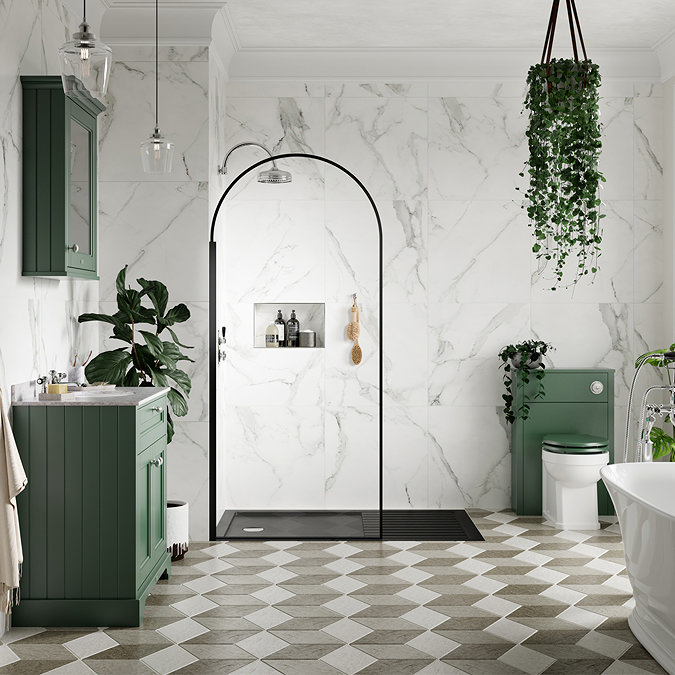 Old London 800mm Cabinet & Single Bowl White Marble Top - Hunter Green  Standard Large Image