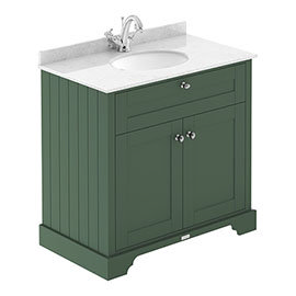 Old London 800mm Cabinet & Single Bowl White Marble Top - Hunter Green Medium Image