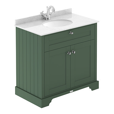 Old London 800mm Cabinet & Single Bowl White Marble Top - Hunter Green  Profile Large Image