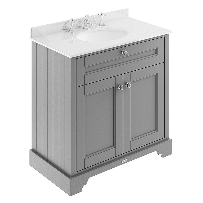 Old London 800mm Cabinet & 3TH Single Bowl White Marble Top - Storm Grey - LOF231 Large Image