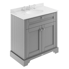 Old London 800mm Cabinet & 3TH Single Bowl White Marble Top - Storm Grey - LOF231 Large Image