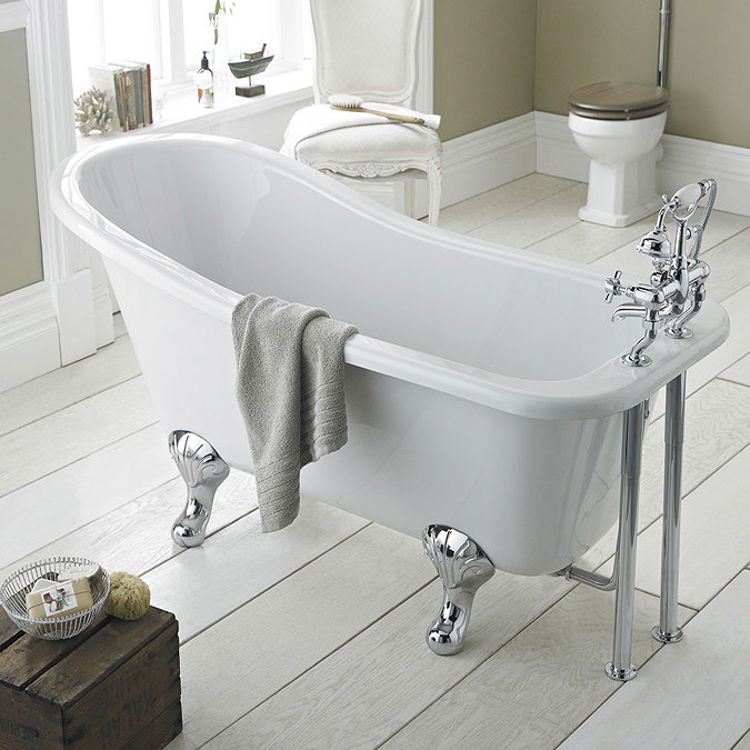 Old London - Brockley 1490 x 730 Slipper Freestanding Bath with Chrome Leg Set Feature Large Image