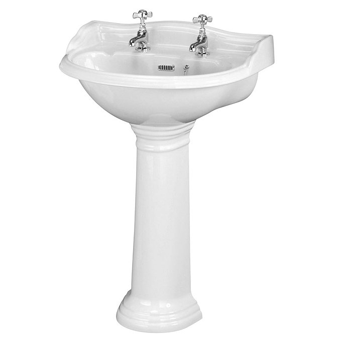 Old London Chancery Traditional 2TH Basin & Full Pedestal - Various Size Options Large Image