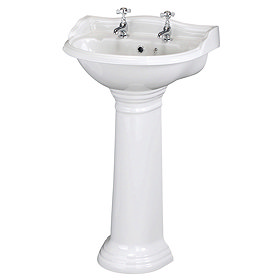 Old London Chancery 500mm 2TH Cloakroom Basin & Full Pedestal Large Image