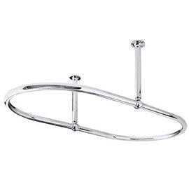 Old London - Chrome Oval Shower Curtain Rail with Middle Ceiling Mounts - LDA010 Medium Image