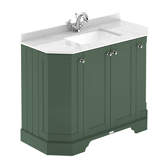 Old London Hunter Green Art Deco 1000mm Angled Cabinet with White Marble Basin Top Large Image