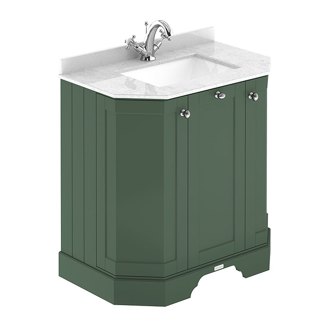 Old London Hunter Green Art Deco 750mm Angled Cabinet with White Marble Basin Top Large Image