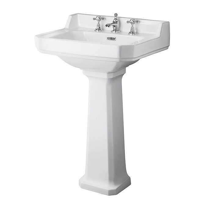 Old London Richmond 600mm Traditional 3TH Basin & Full Pedestal Large Image