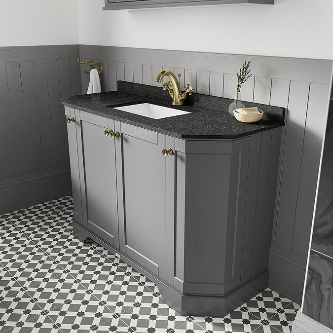 Old London Storm Grey Art Deco 1000mm Angled Cabinet with Black Marble Basin Top  Profile Large Imag