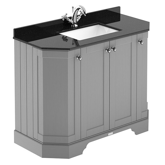 Old London Storm Grey Art Deco 1000mm Angled Cabinet with Black Marble Basin Top Large Image