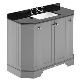 Old London Storm Grey Art Deco 1000mm Angled Cabinet with 3TH Black Marble Basin Top - LOF285 Large 