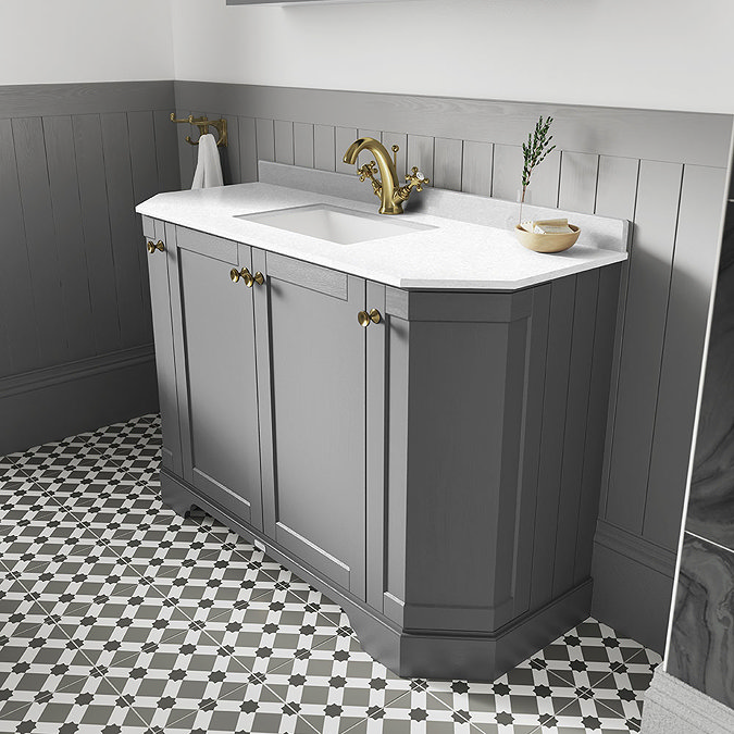 Old London Storm Grey Art Deco 1000mm Angled Cabinet with White Marble Basin Top Profile Large Imag