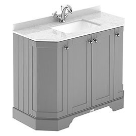 Old London Storm Grey Art Deco 1000mm Angled Cabinet with White Marble Basin Top Medium Image