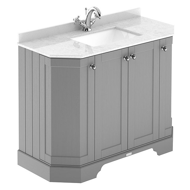 Old London Storm Grey Art Deco 1000mm Angled Cabinet with White Marble Basin Top Large Image